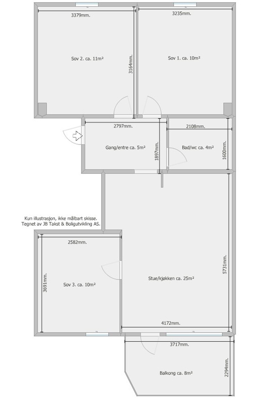 Plantegning med mål. Galleribilde