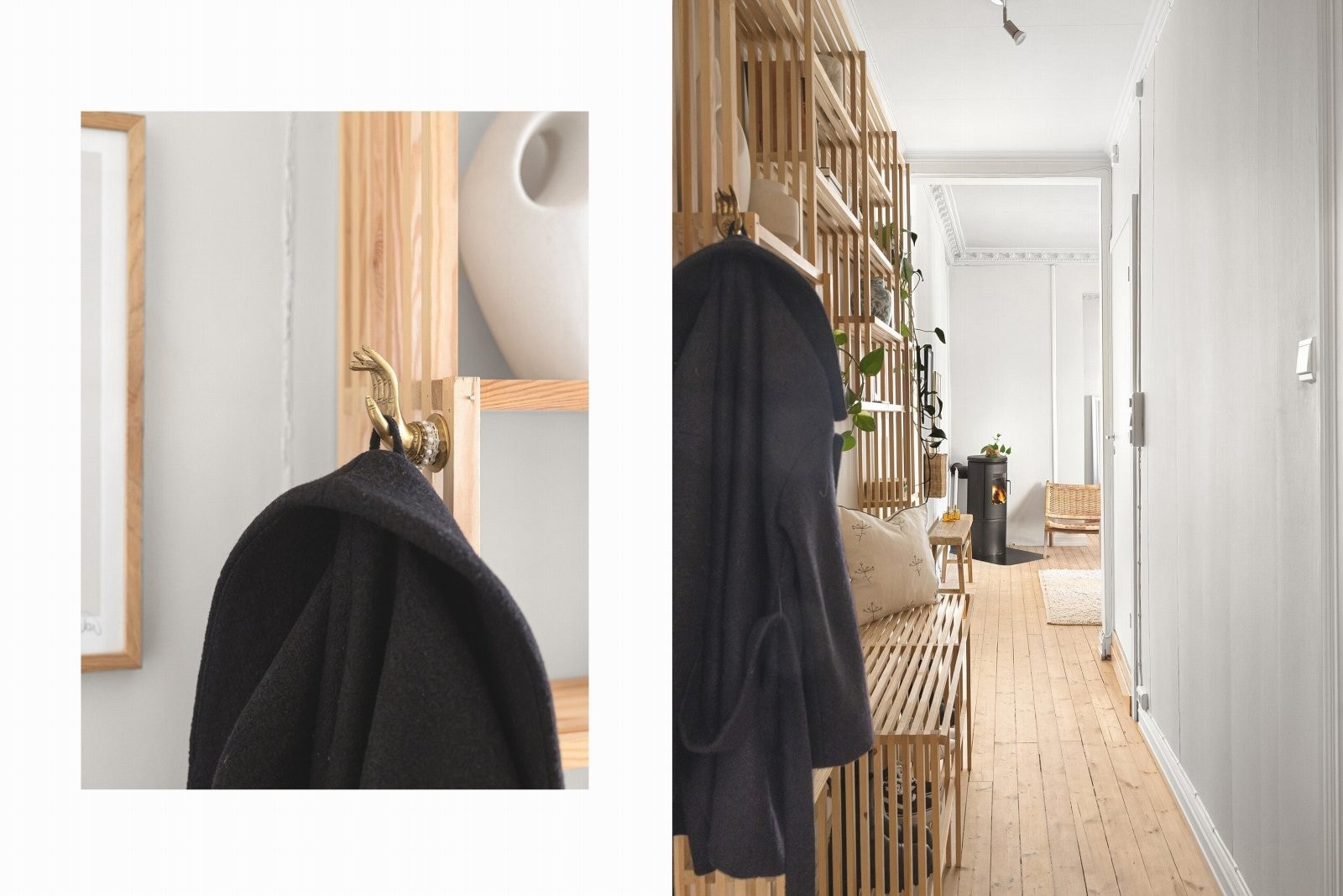 Innbydende entrè med plass til enkelt oppheng av yttertøy og sko Galleribilde