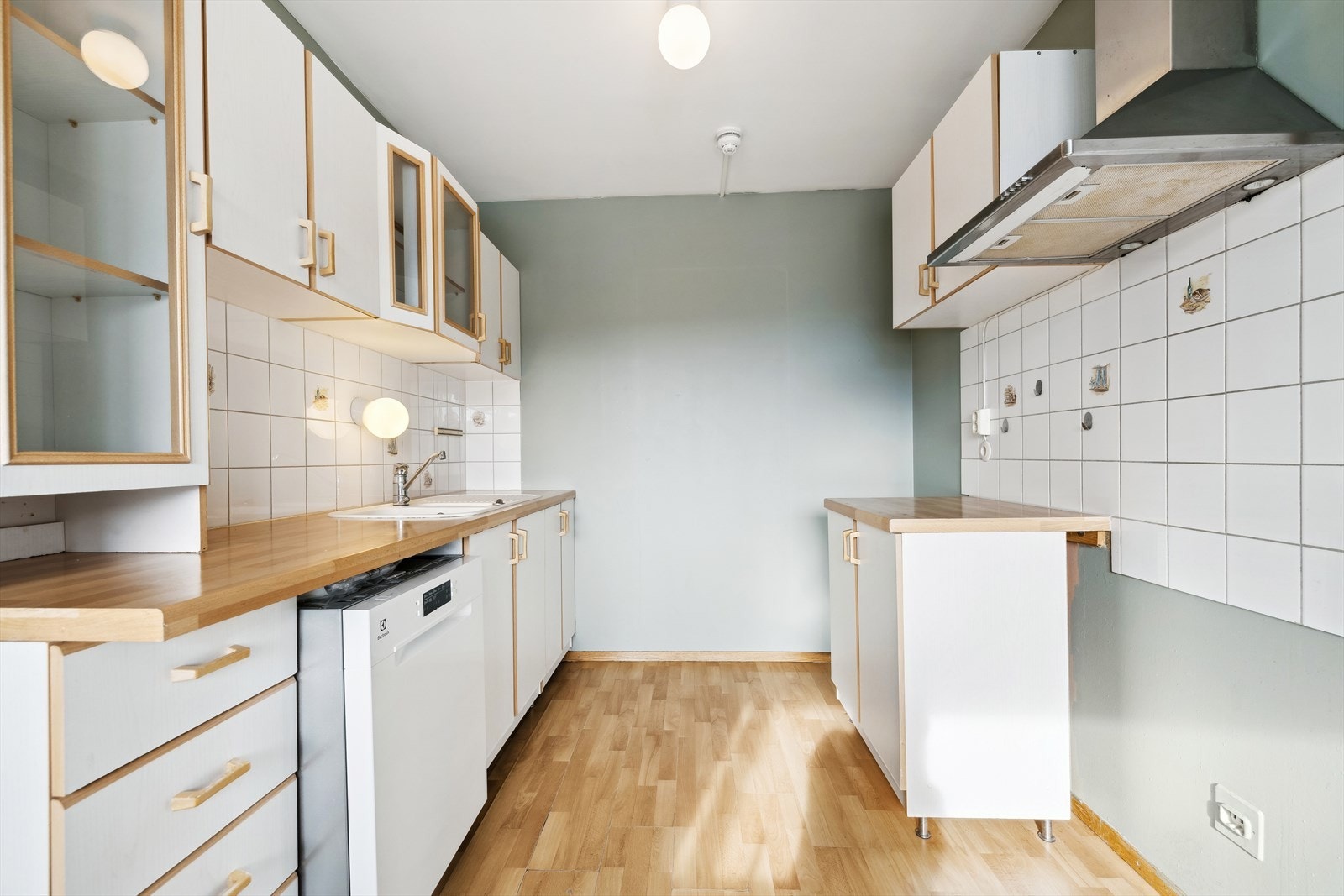 Kjøkkenet har oppvaskmaskin og kjøkkenventilator med kullfilter. Galleribilde