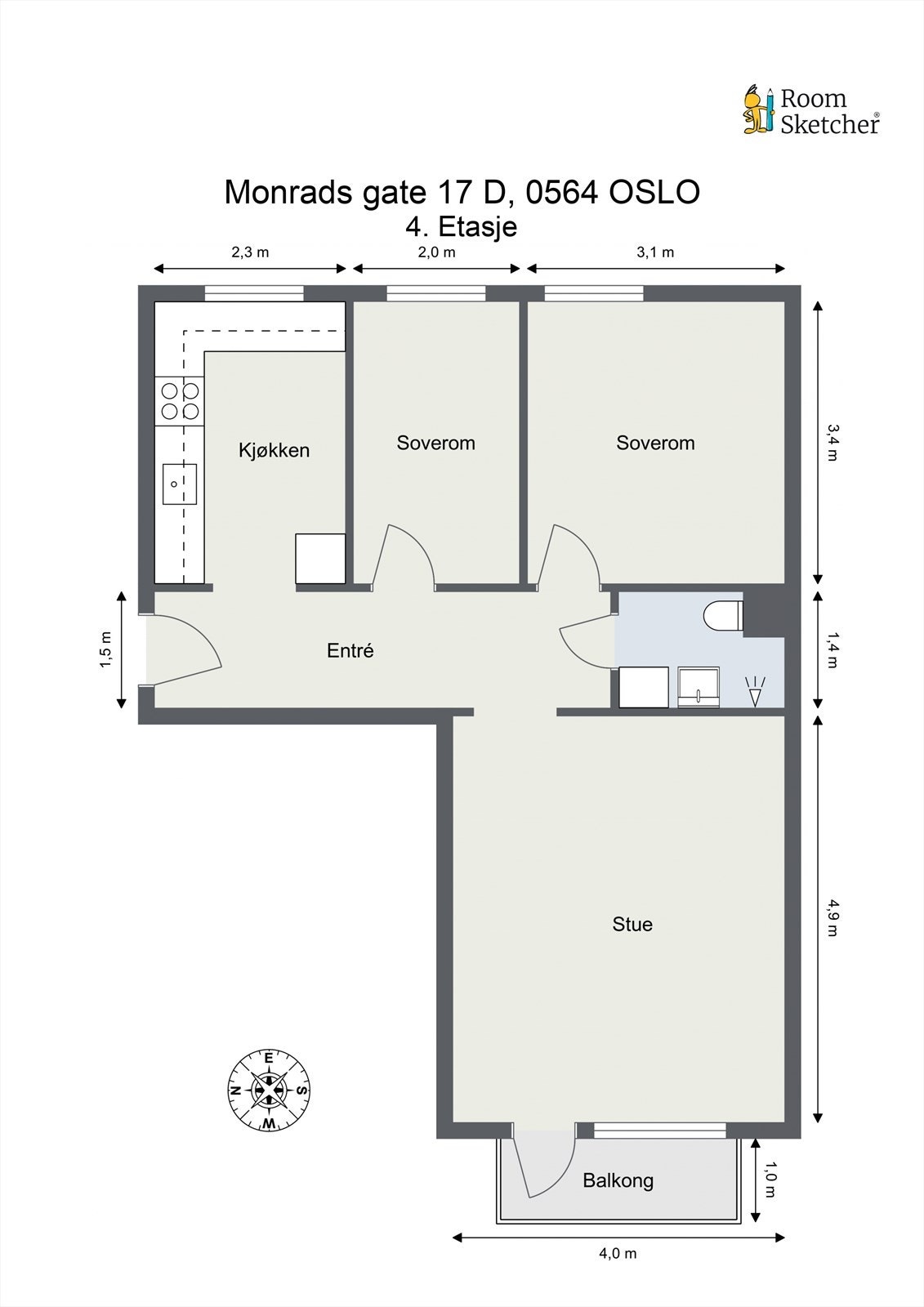 Planskisse - Leiligheten disponerer en kjellerbod og loftsbod Galleribilde