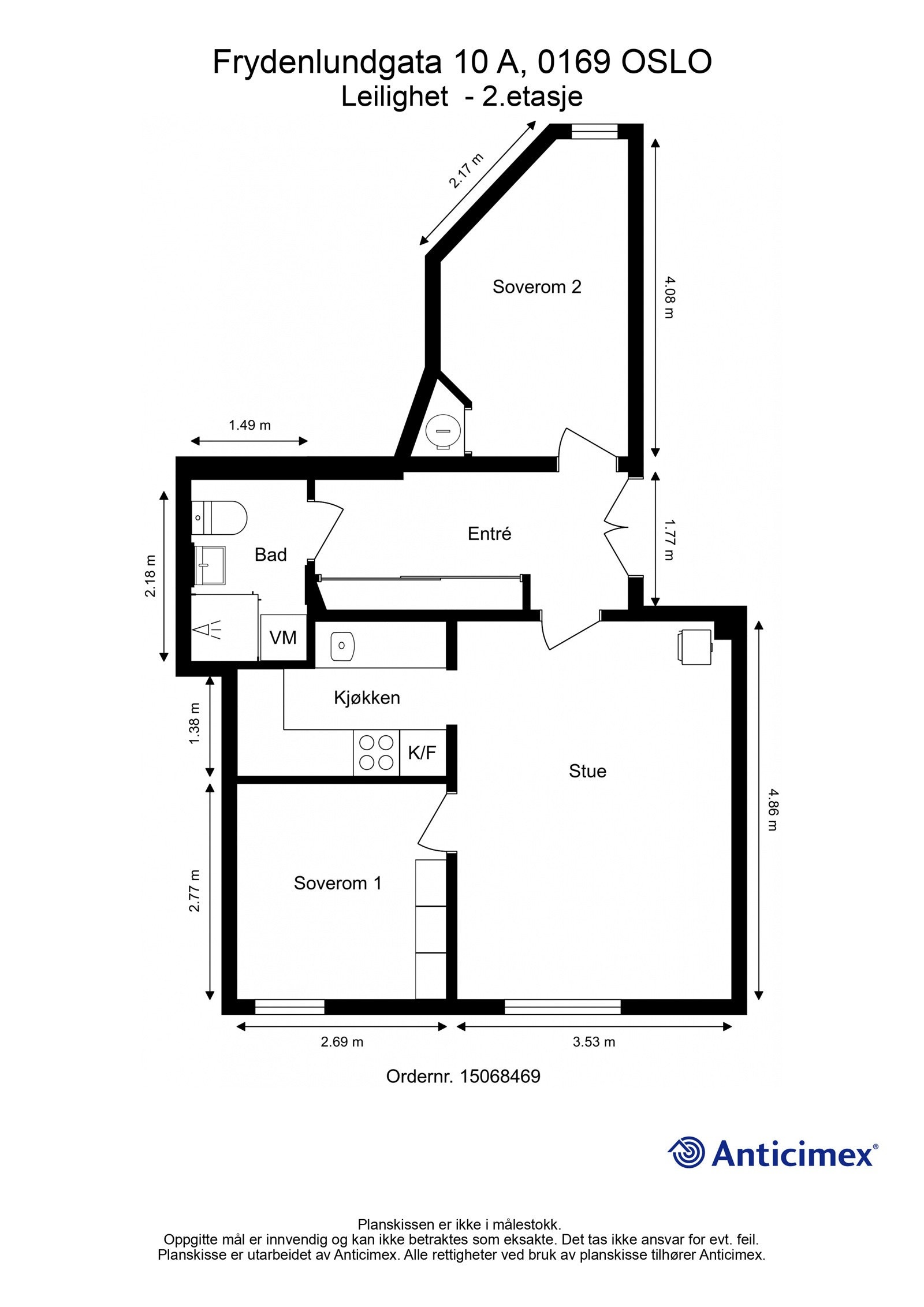 - Plantegning med mål Frydenlundgata 10 A - Galleribilde