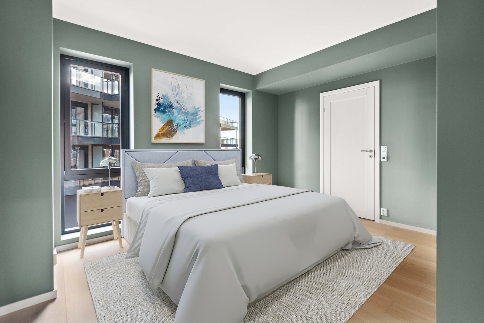 Leiligheten har tre soverom, herav det største har tilgang til et privat bad. Screens på vinduer Galleribilde