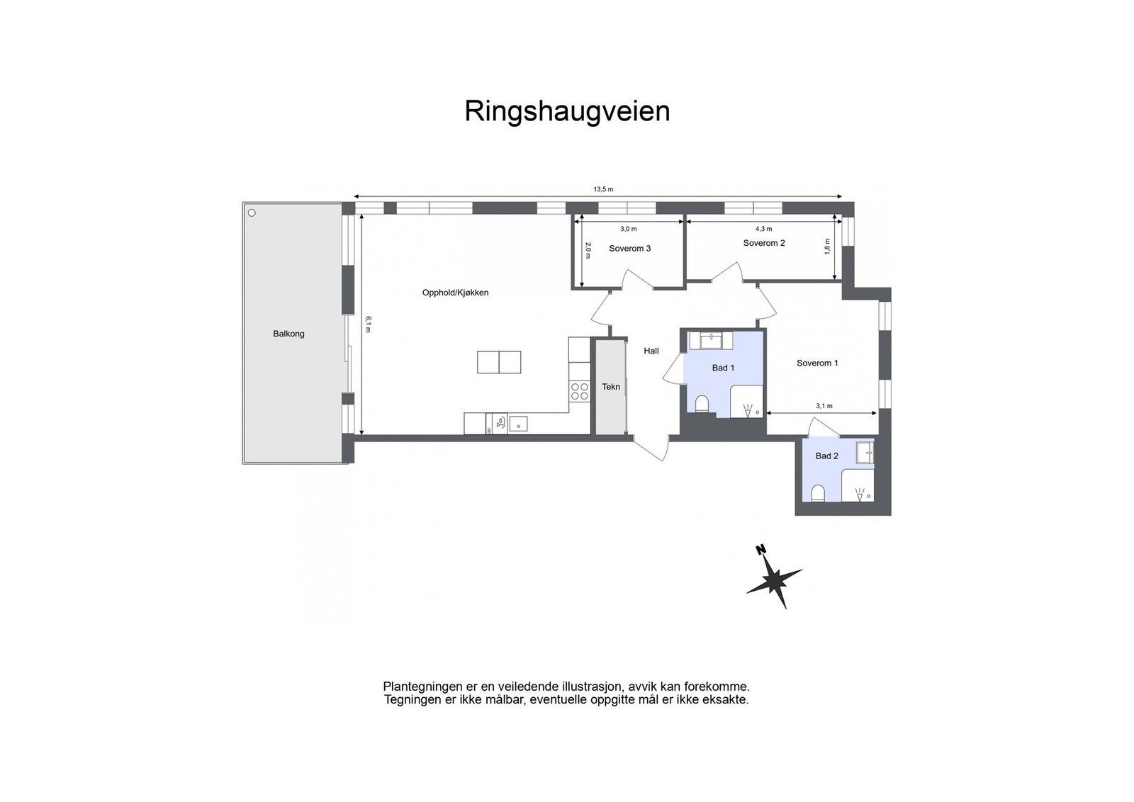 Fin planløsning. Gjennomgående - endeleilighet Galleribilde