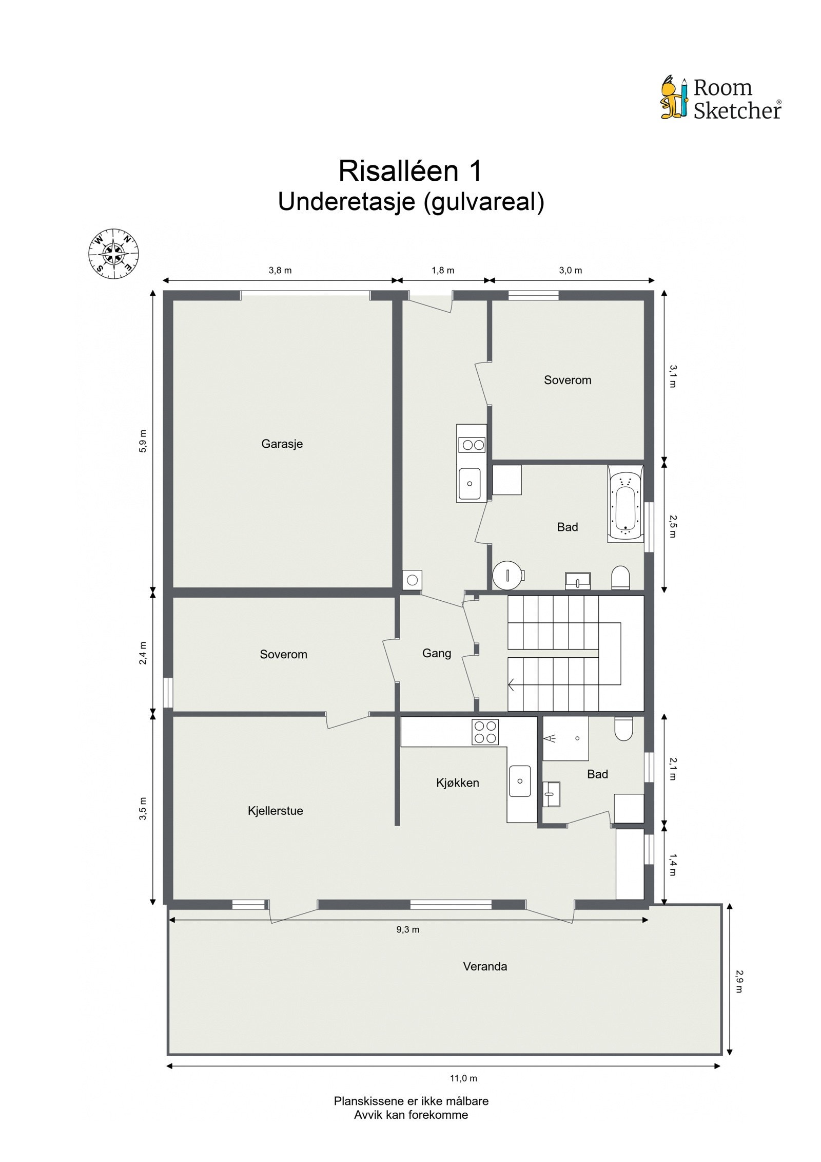Plantegning kjelleretasje. Galleribilde