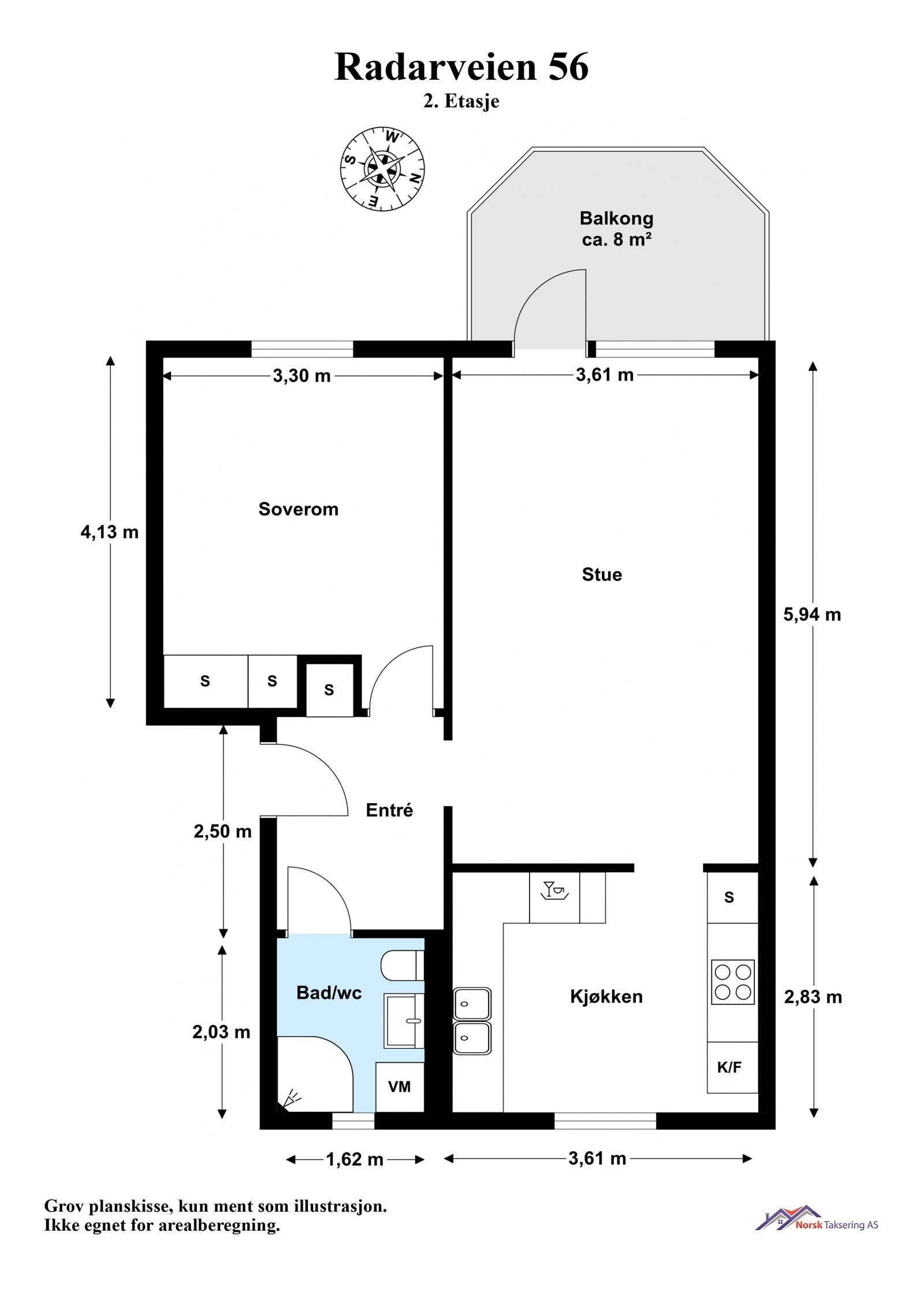 2. Etasje. Med boligen følger 1 kjellerbod (nr. 282) på ca. 5 m² og 1 loftsbod (nr.282) med skråtak gulvflate på ca. 7,5 m² Galleribilde