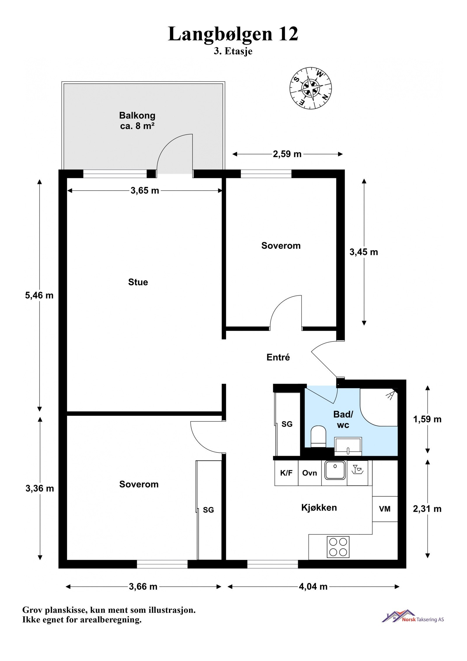 3. Etasje. Med boligen følger 1 loftsbod med skråtak og gulvareal på ca. 6 m² og 1 kjellerbod på ca. 4 m² Galleribilde