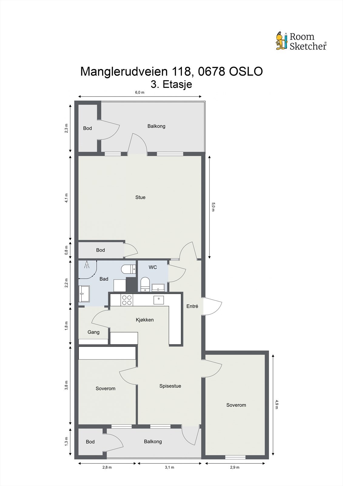 Planskisse - I tillegg disponerer leiligheten to boder Galleribilde