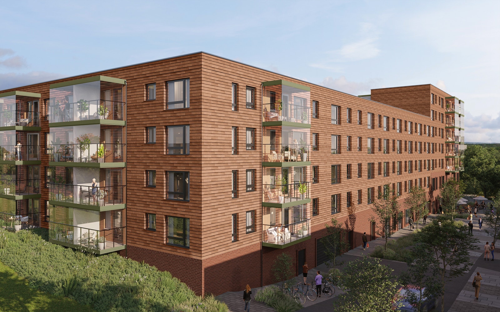 Anlegget ligger fint til, omkranset av grøntarealer og velstelte uteområder Galleribilde