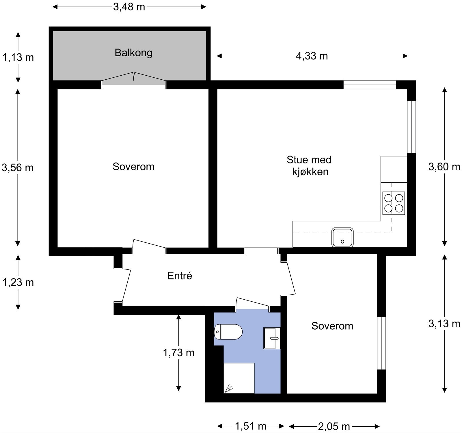Alternativ plantegning fra takstmann. Dersom man ønsker å etablere et ekstra soverom, kan kjøkkenet flyttes inn i stuen. Galleribilde