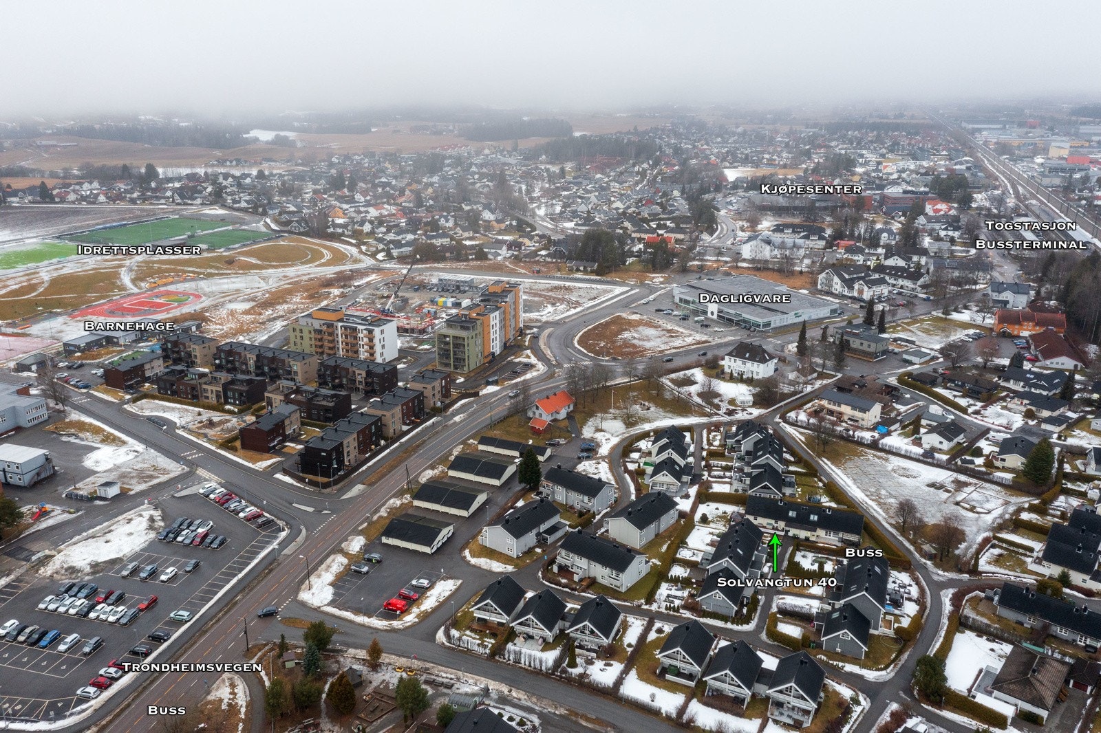 Dronebilde over nærområdet. Galleribilde