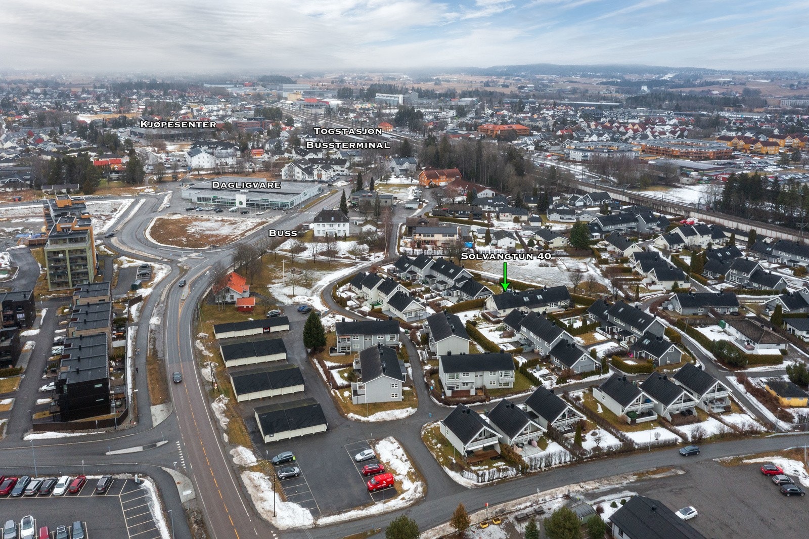 Dronebilde over nærområdet. Galleribilde