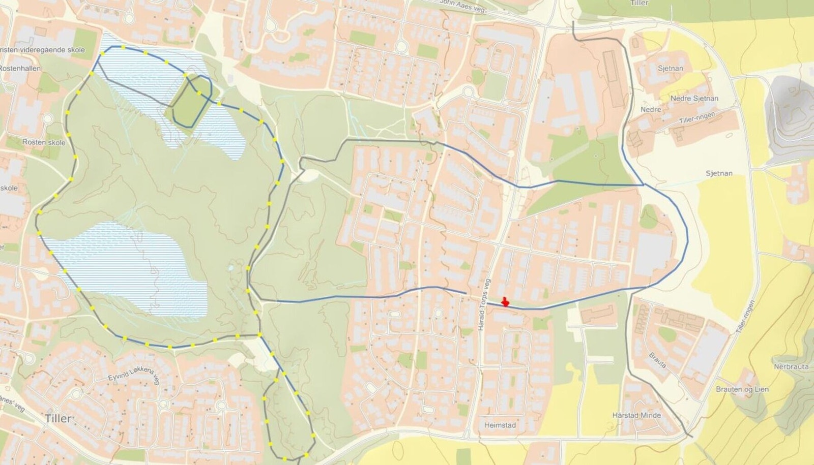 Utklipp fra skisporet.no. Rød pil er ved leiligheten Galleribilde