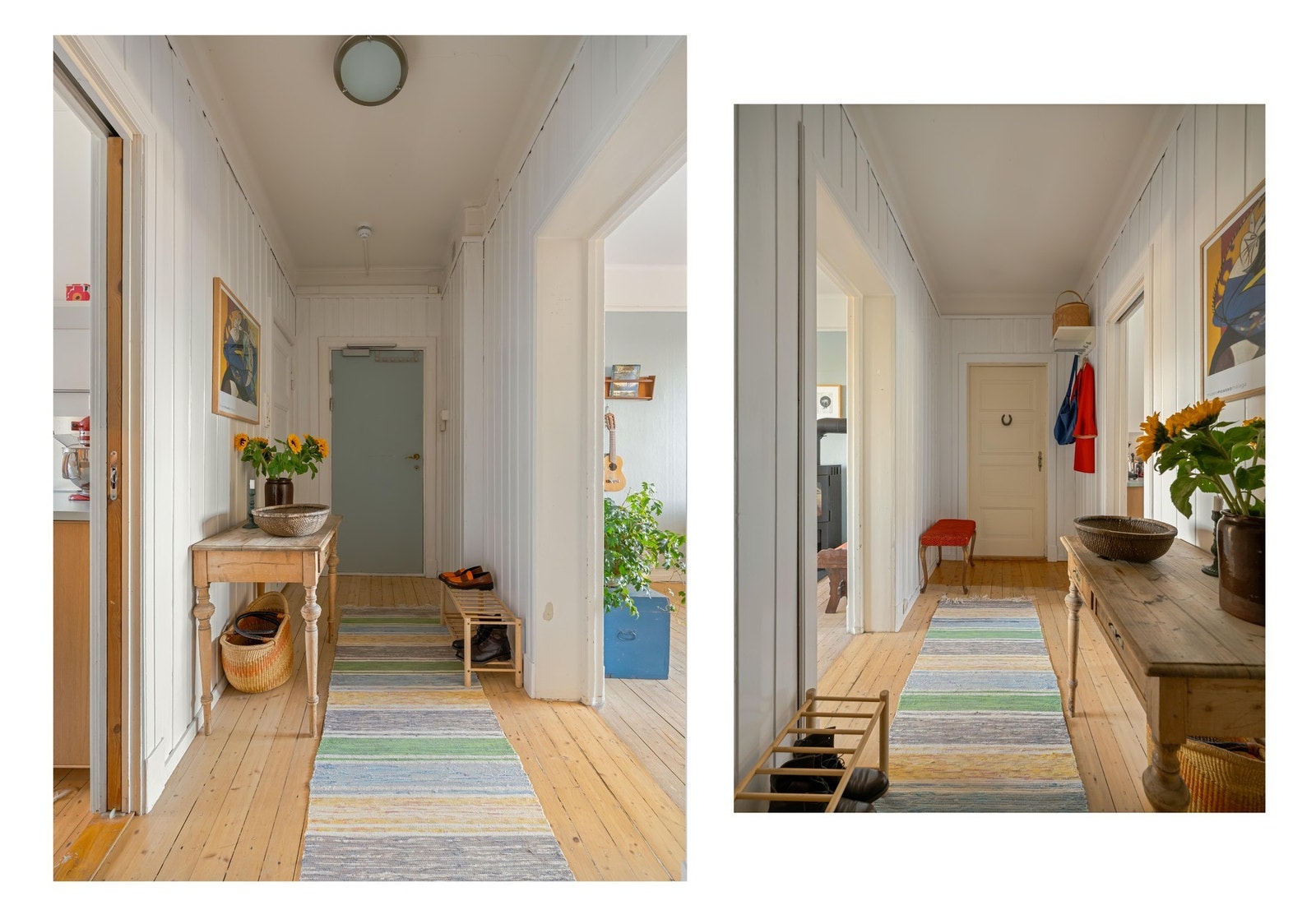 Nå er vi ute i entréen, som er et koselig sted enten du går inn eller ut. Stor garderobe i enden er praktisk! Galleribilde