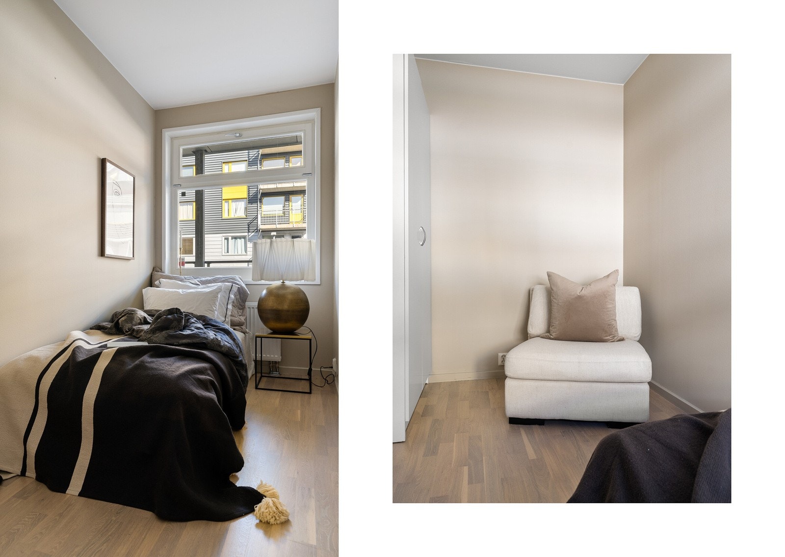 Rommene fremstår som luftige og innbydende med lysmalte, slette overflater og 3-stavs parkettgulv. Galleribilde