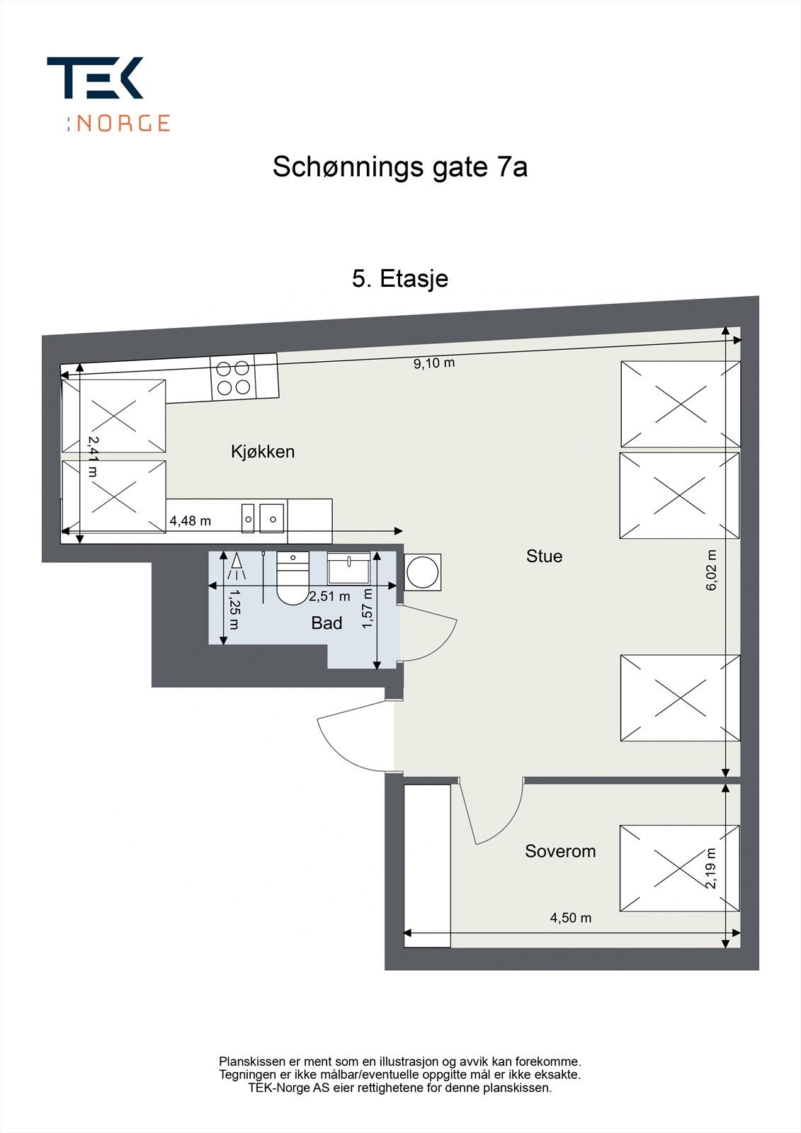 Plantegning Schønnings gate 7A, 5. etasje. Galleribilde