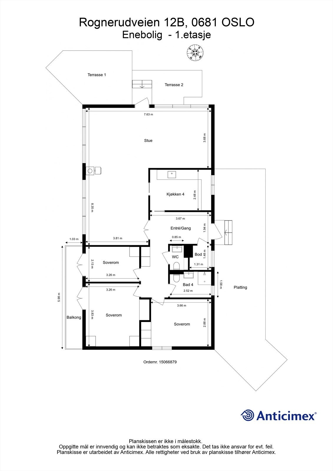 Plantegning øverste etasje. Galleribilde