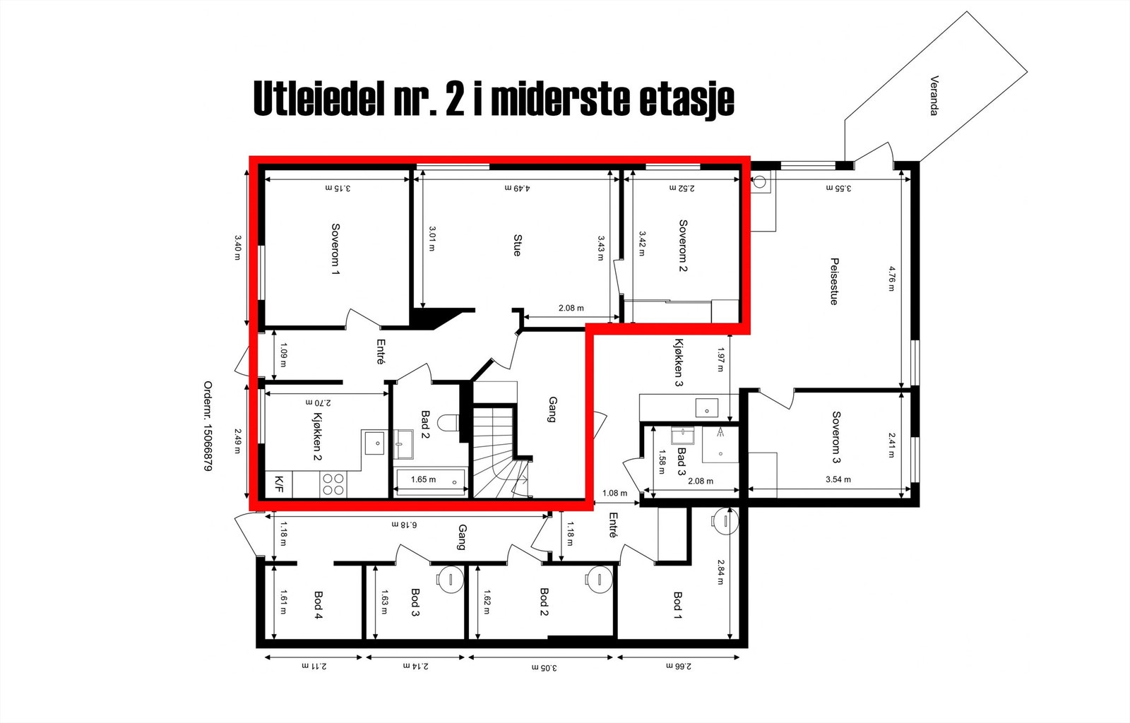 Plantegning midterste etasje utleiedel nr. 2. Galleribilde