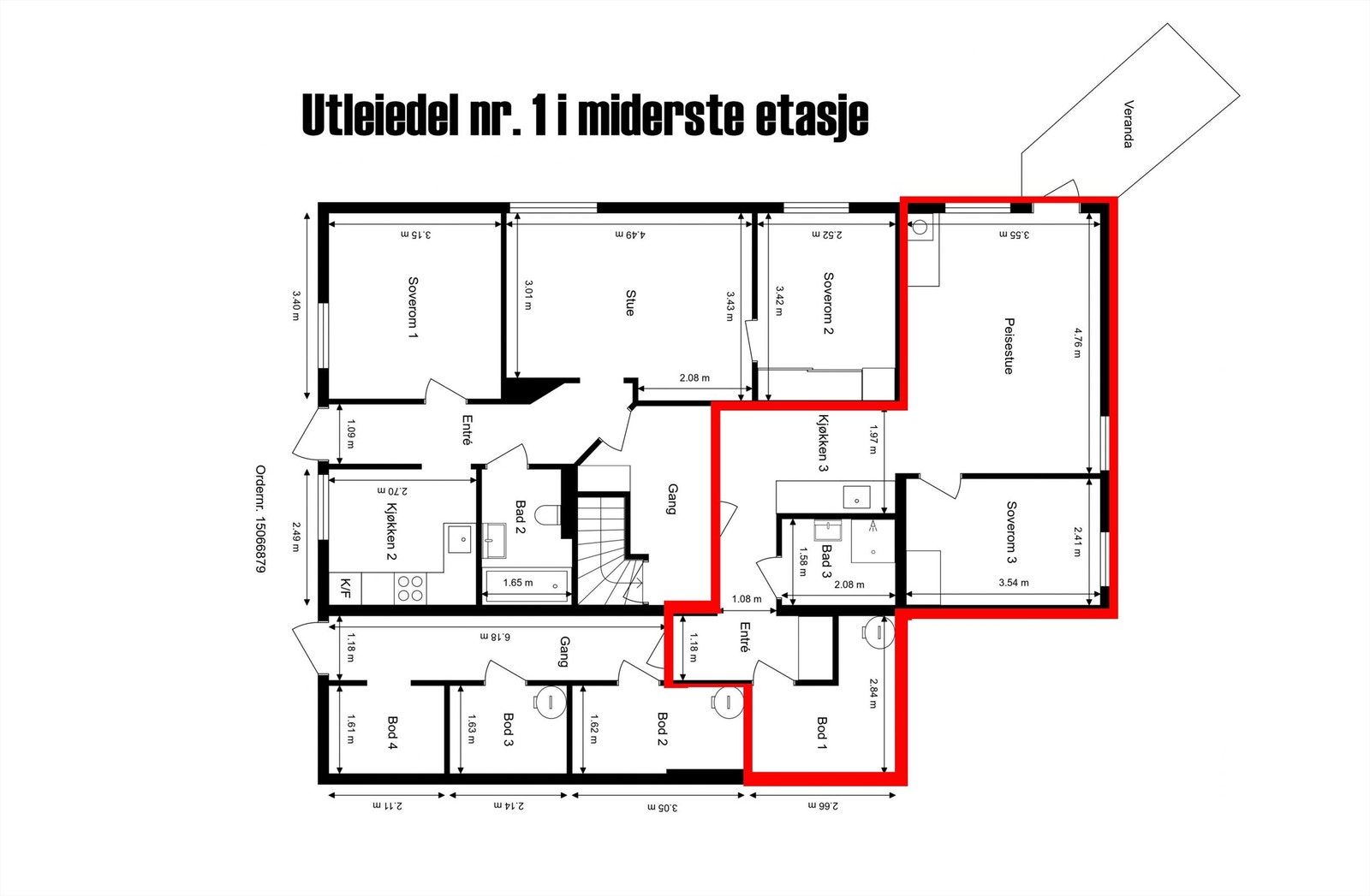 Plantegning midterste etasje utleiedel nr. 1. Galleribilde