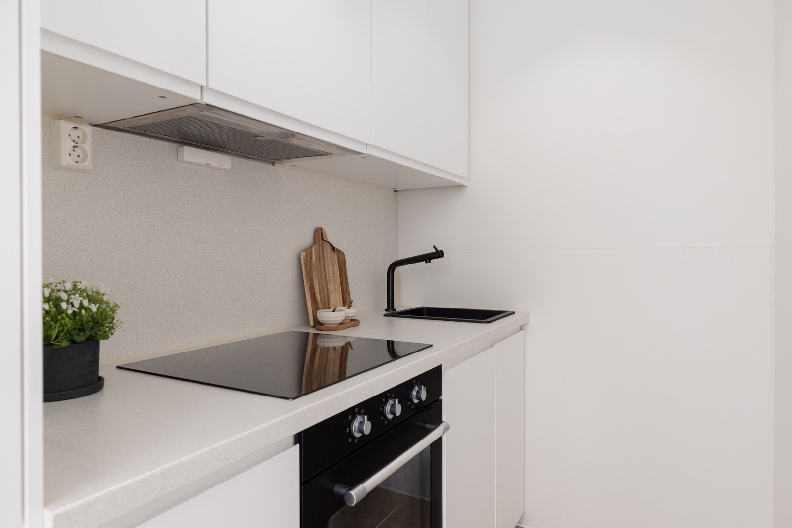 Hvitevarene er integrert i innredningen og består av oppvaskmaskin, stekeovn, platetopp og kjøle-/fryseskap. Galleribilde