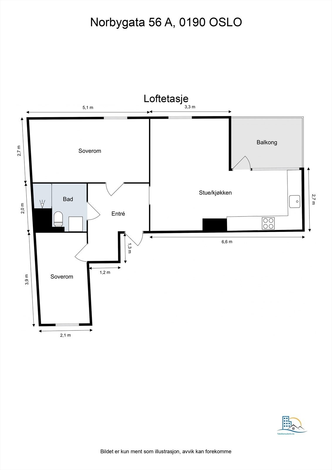 Plantegning. I tillegg disponerer eier en loftsbod til ekstra lagring rett utenfor døren. Galleribilde