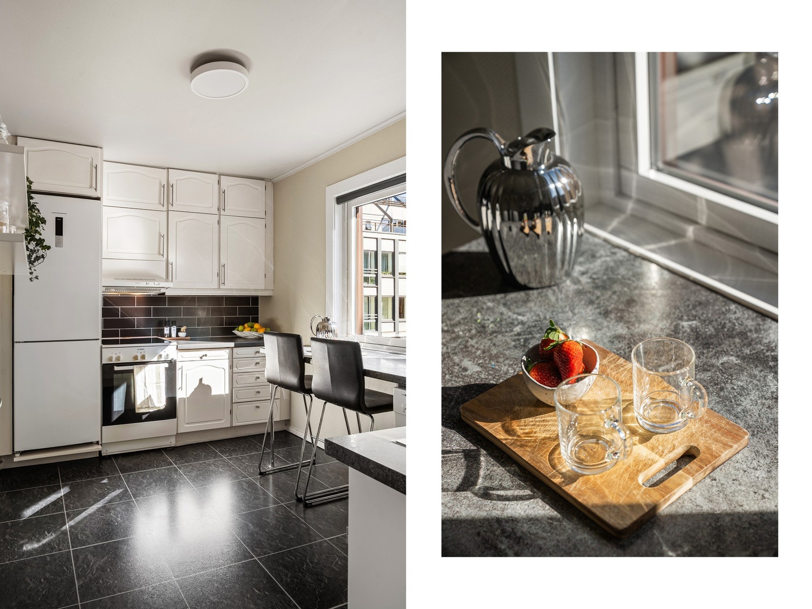 - Stort, flott vindu på kjøkkenet som skaper flott lysinnslipp - Galleribilde