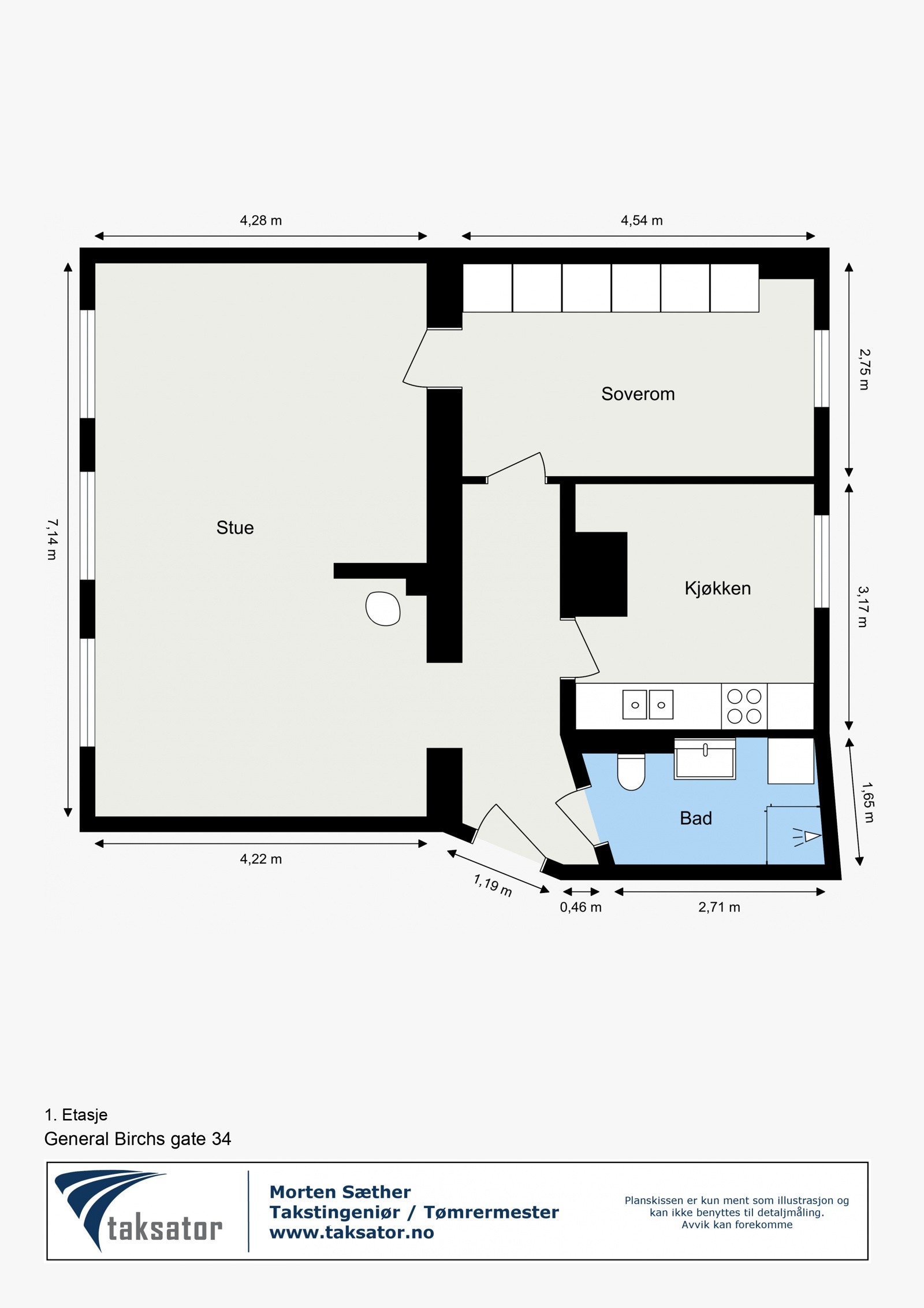 Floorplan letterhead - General Birchs gate 34 - 1. Etasje - 2D Floor Plan Galleribilde