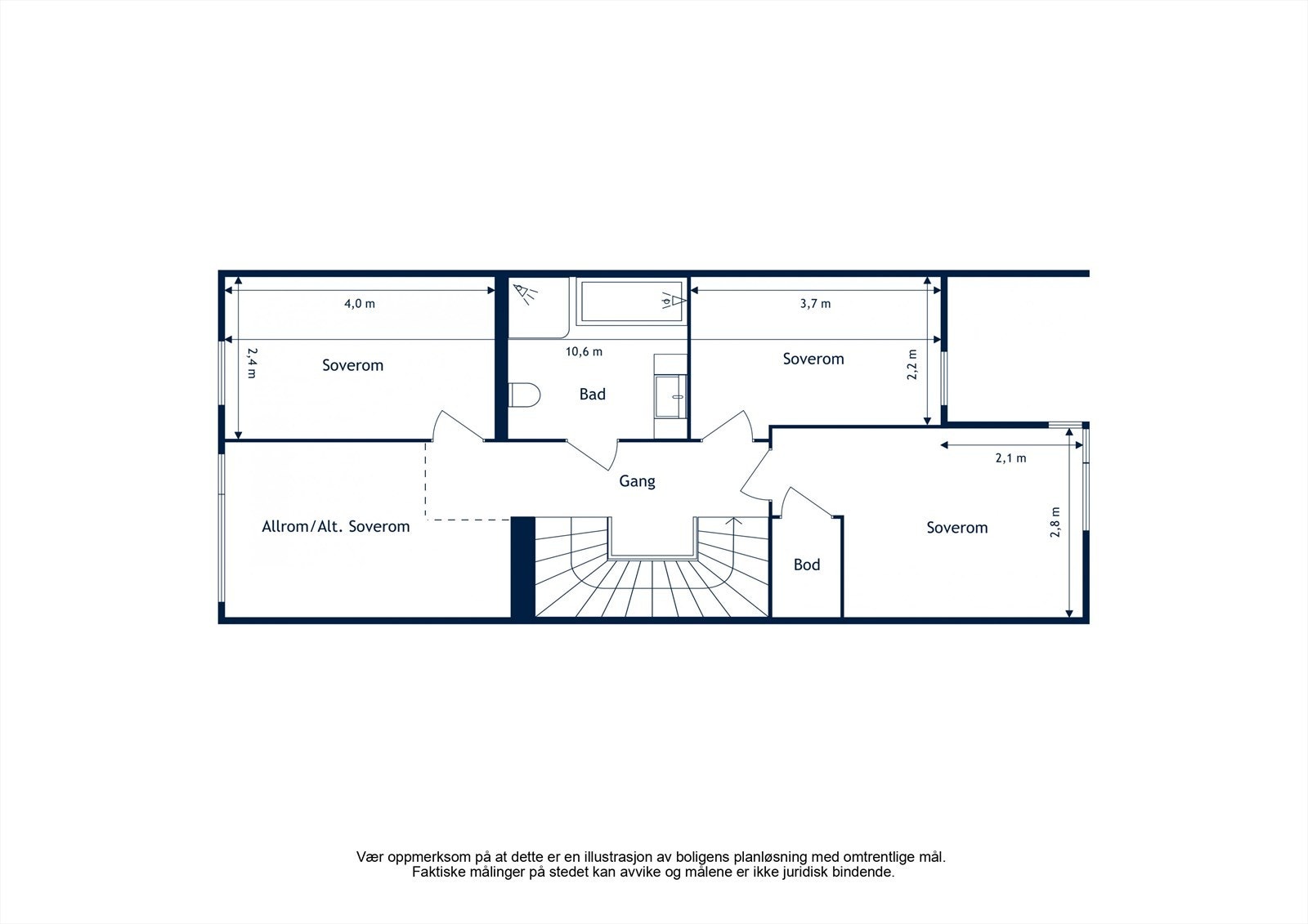 2. etasje: Internt bruksareal utgjør 58 kvm. og omfattes av gang, 4 soverom, bad og bod Galleribilde