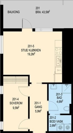 Leiligheten har god planløsning og stor balkong Galleribilde