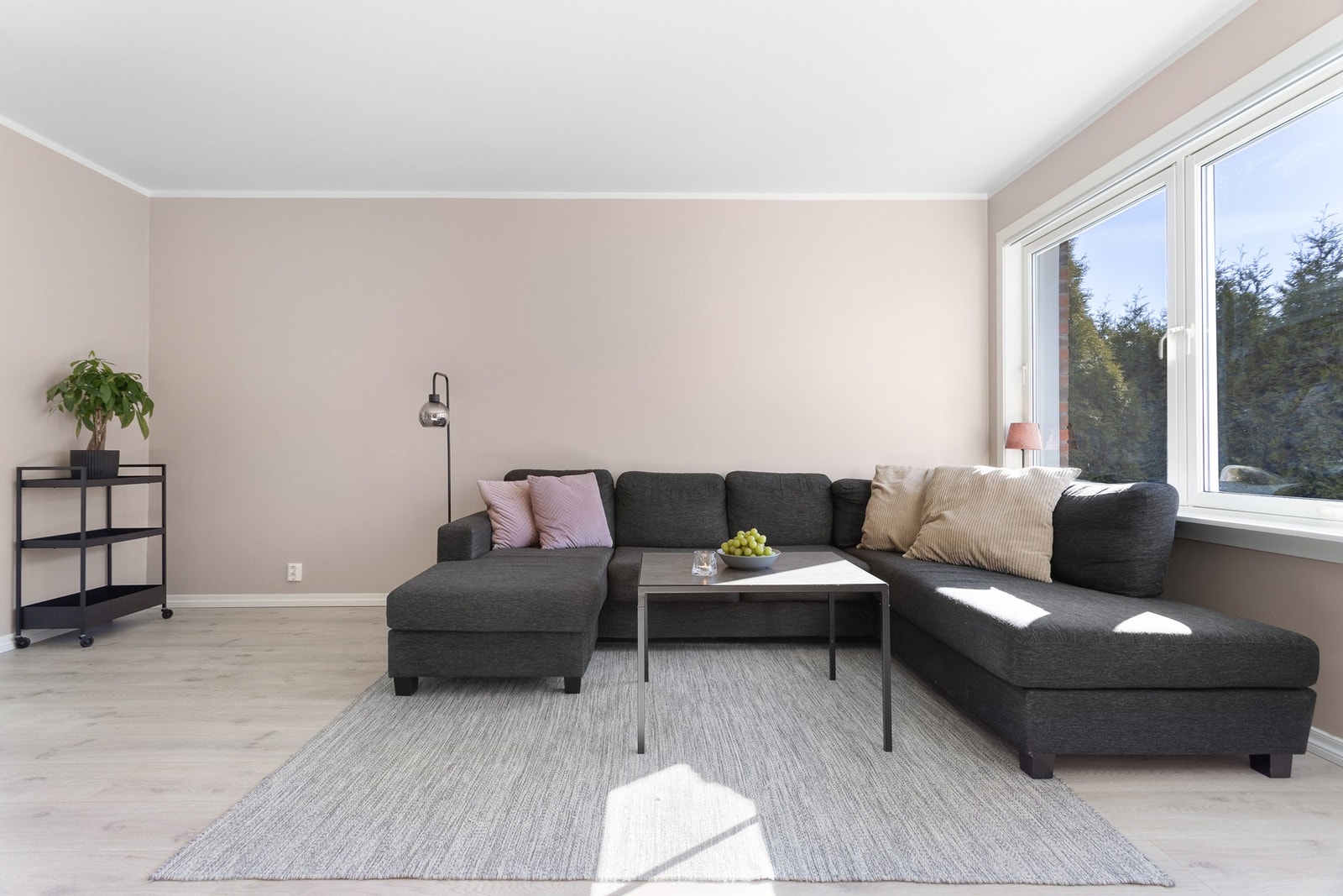 Laminat på gulv og malt overflate på vegger. Galleribilde