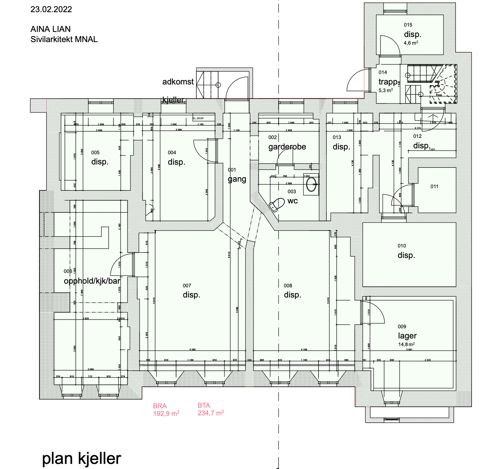 Planskisse kjeller. Boder, lager og næring. Galleribilde