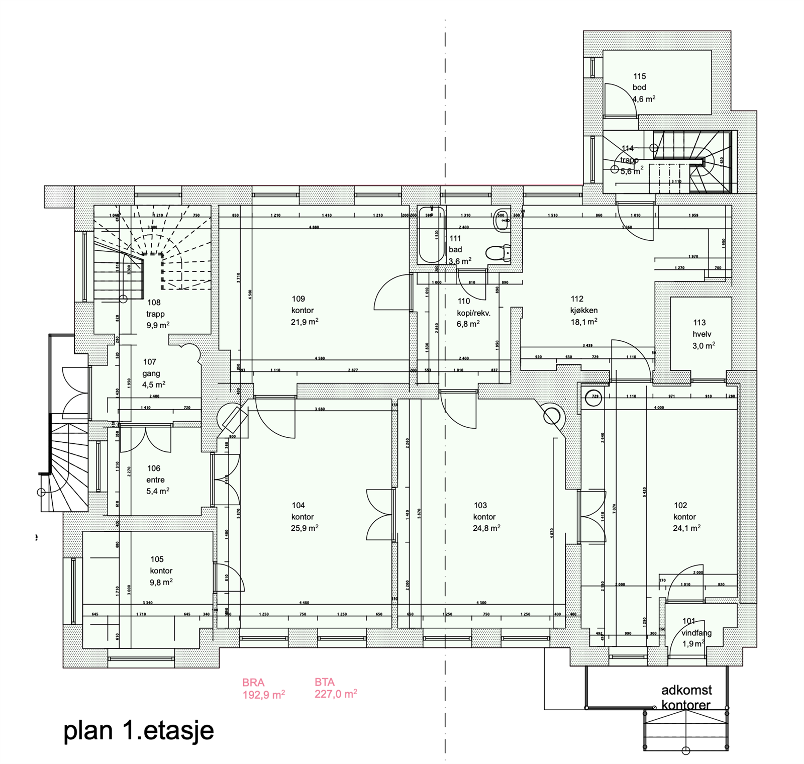 Planskisse 1. etasje. Næringlokale. Galleribilde