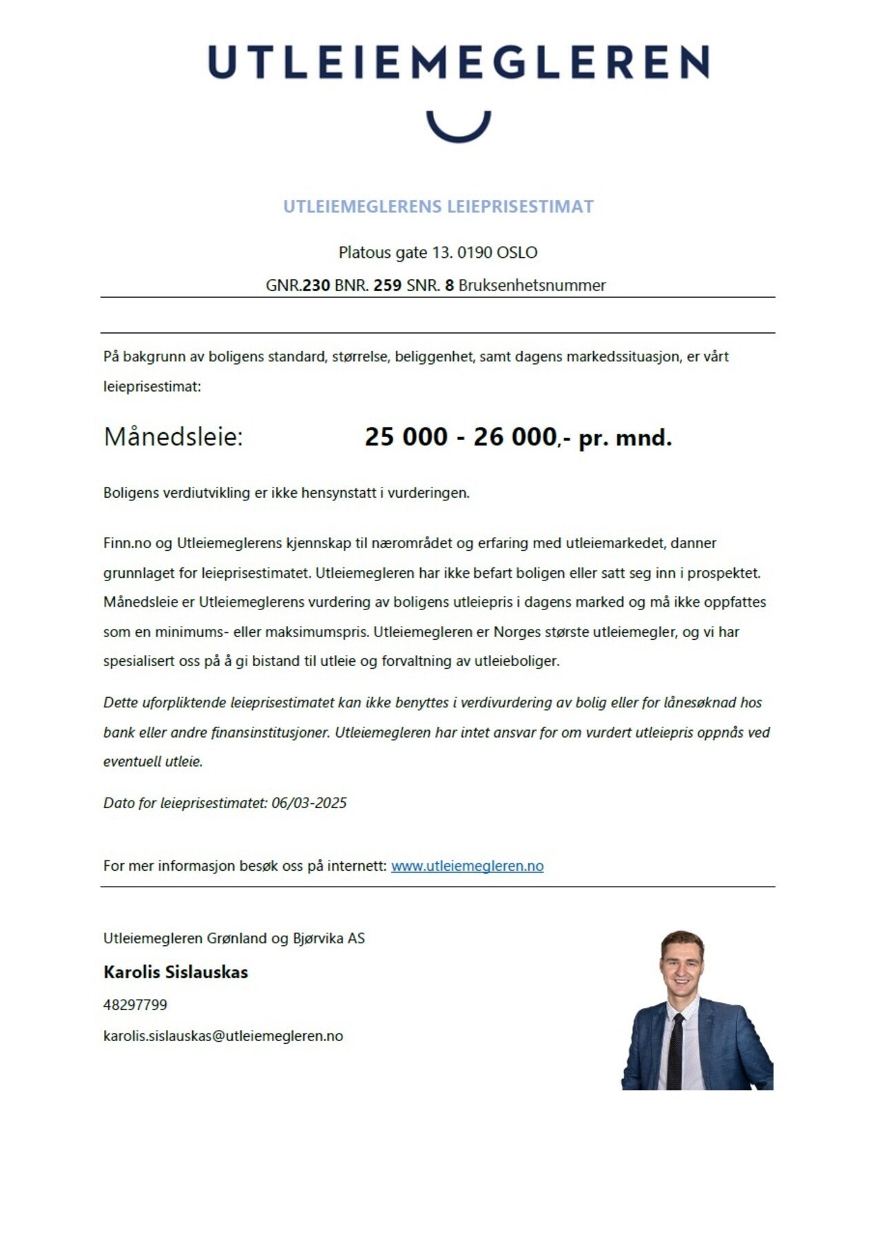 Utleieestimat. Galleribilde