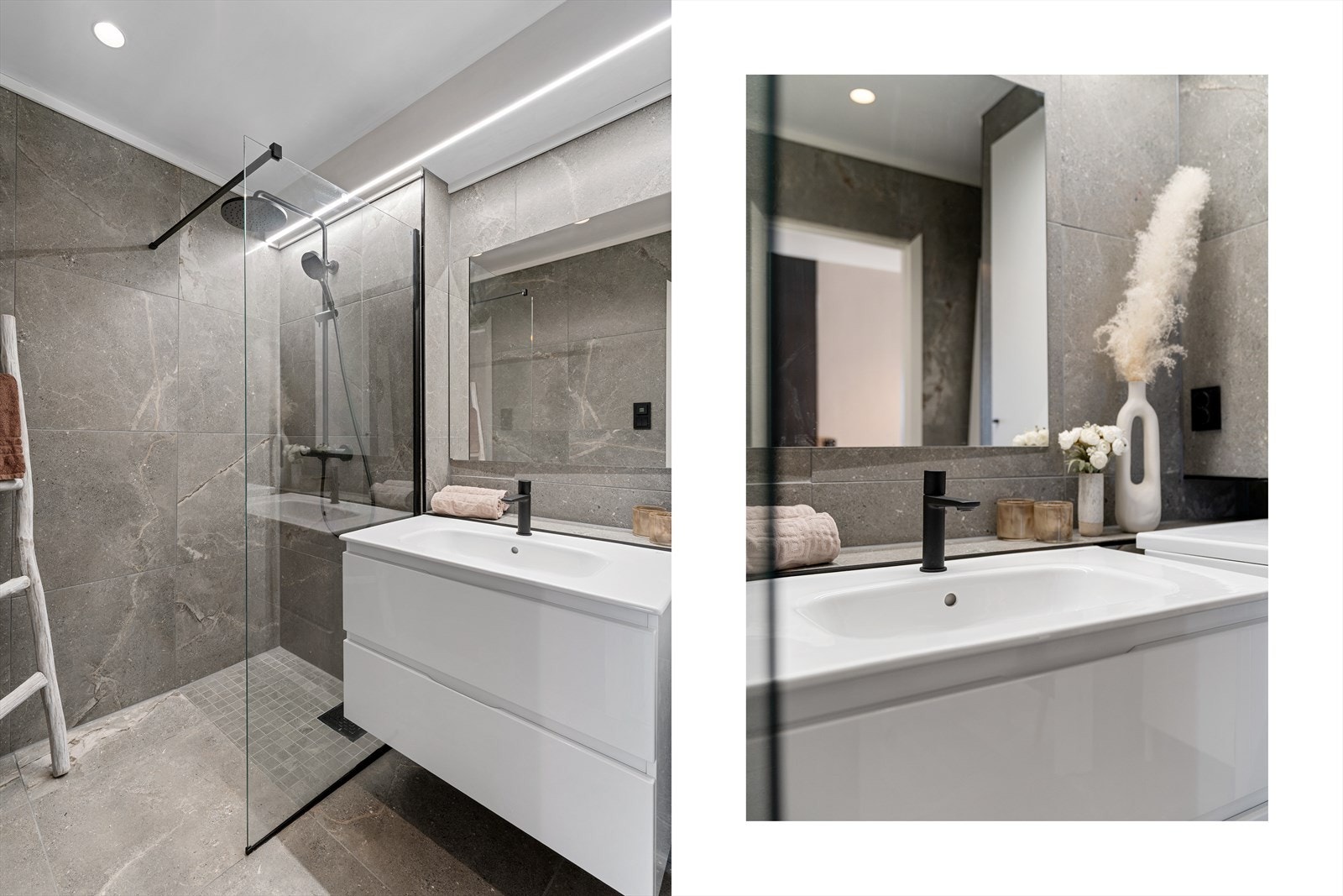 - Badet ble elegant oppgradert i 2025 med moderne løsninger og stilrent design - Galleribilde