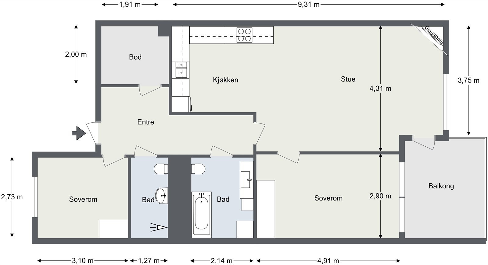 Leiligheten har en gjennomgående og meget god planløsning med romslige rom. Galleribilde