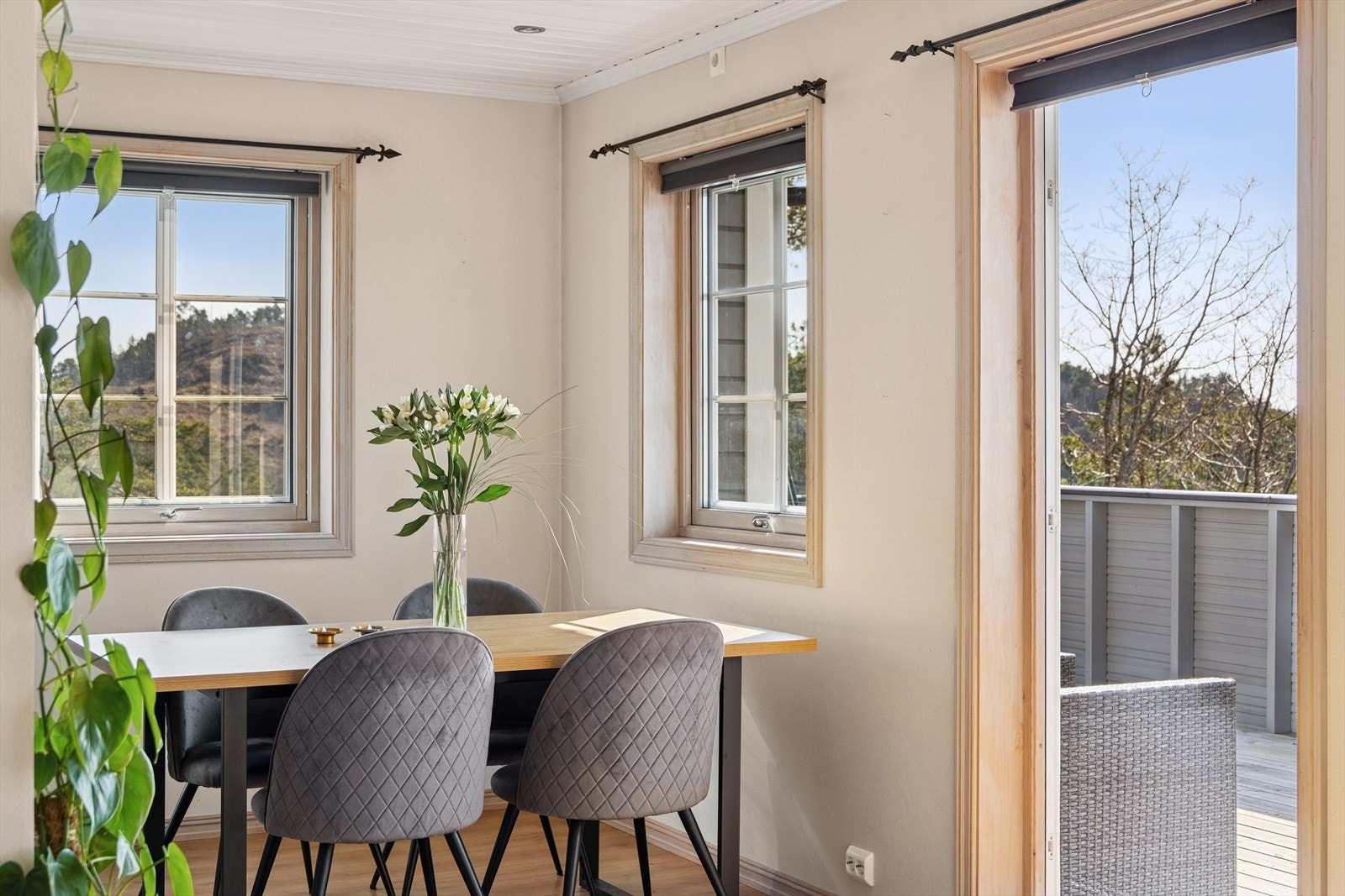 Fra kjøkkenet og stuen er det utgang til nydelig veranda med gode solforhold! Galleribilde