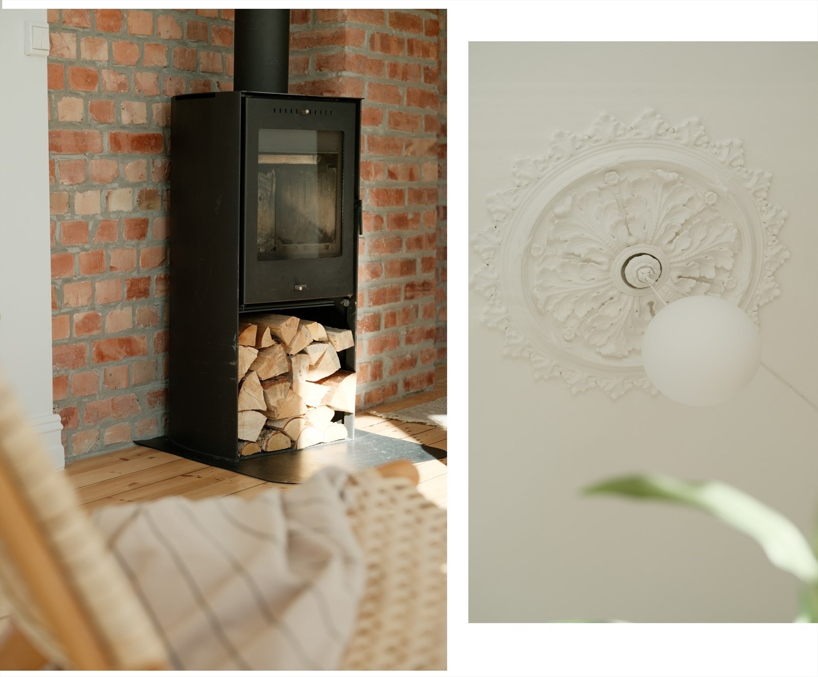 Nyere peisovn i stuen som varmer godt om vinteren. Galleribilde