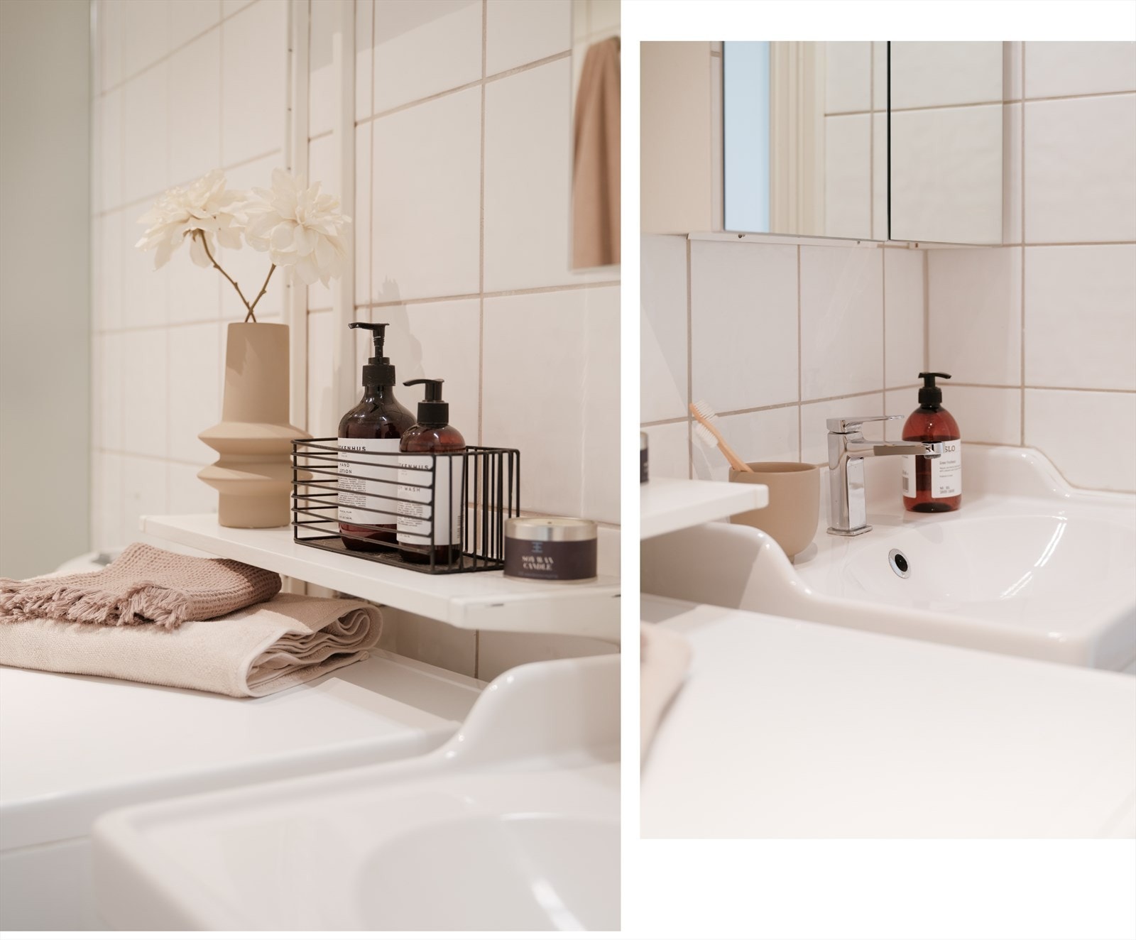 Det er godt med oppbevaringsmuligheter på bad i speil- og underskap, samt ekstra hyller over vaskemaskin. Galleribilde