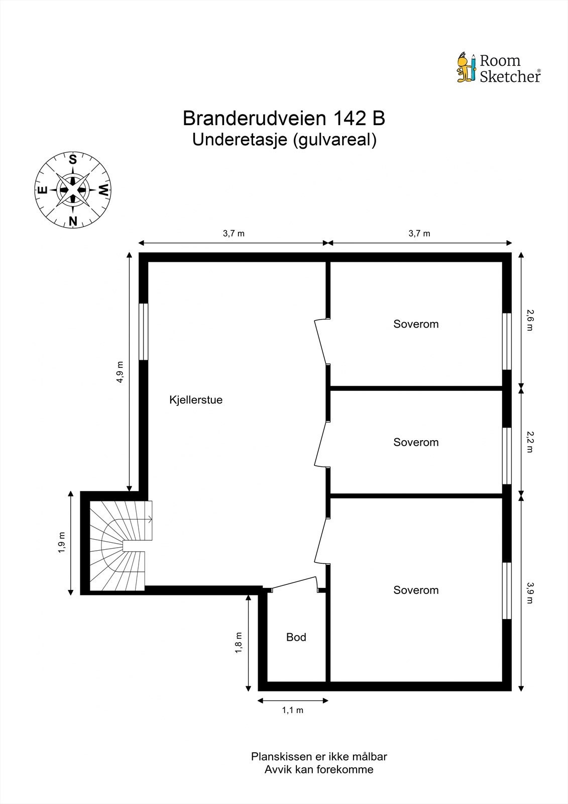 Målsatt plantegning underetasje Galleribilde