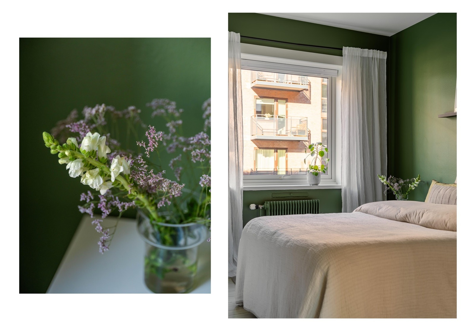 Vegger er malt i en dyp grønntone, for å sikre en god natt søvn. Galleribilde