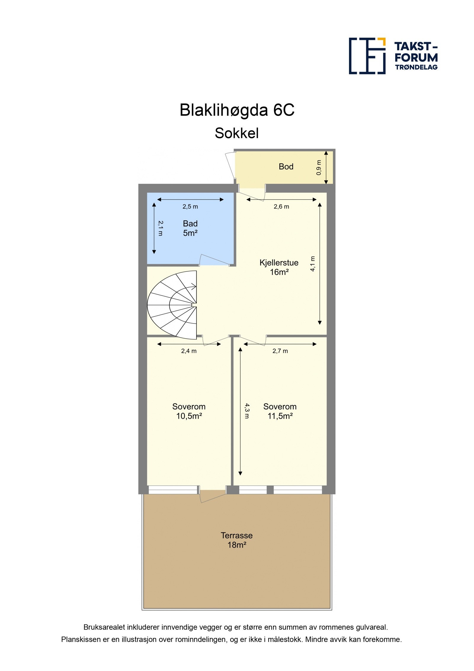 Planskisse med arealer fra takstmann, sokkel. Galleribilde