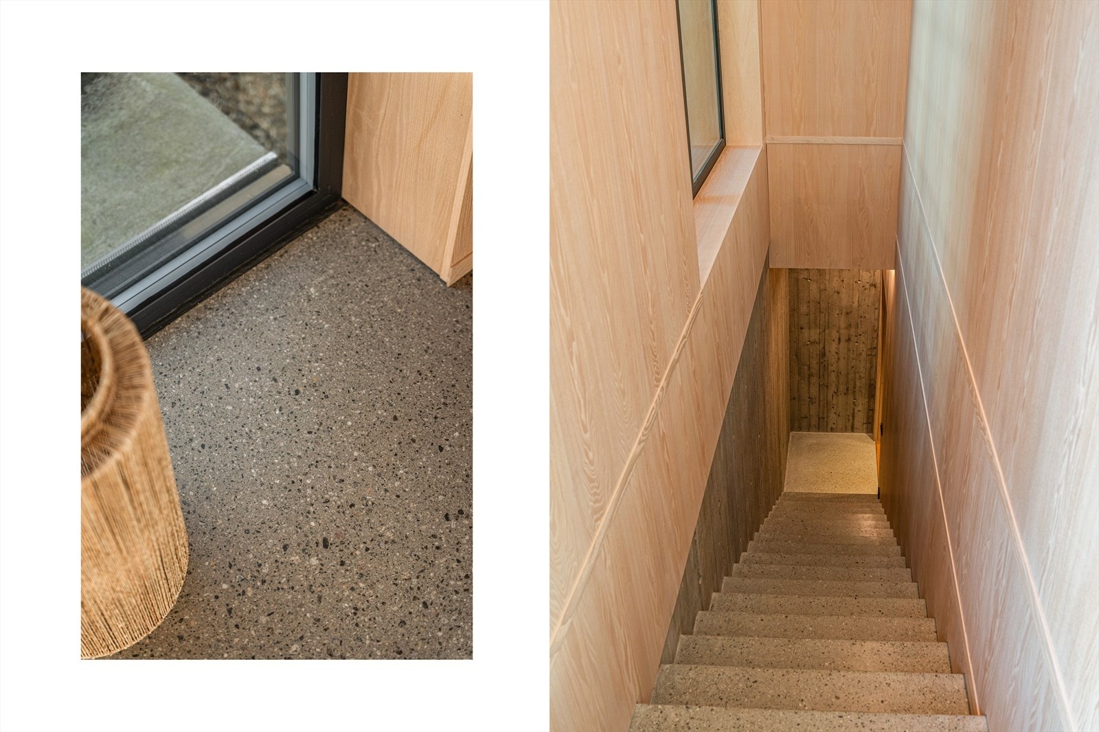 Slipt betong med innlagt gulvvarme i hele huset - Legg merke til at trappetrinn har samme utførelse i betongen Galleribilde