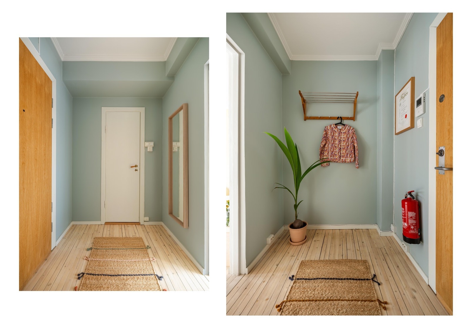 Gangen gir et godt førsteinntrykk. Det er plass til å henge fra seg jakker og plassere sko. Galleribilde