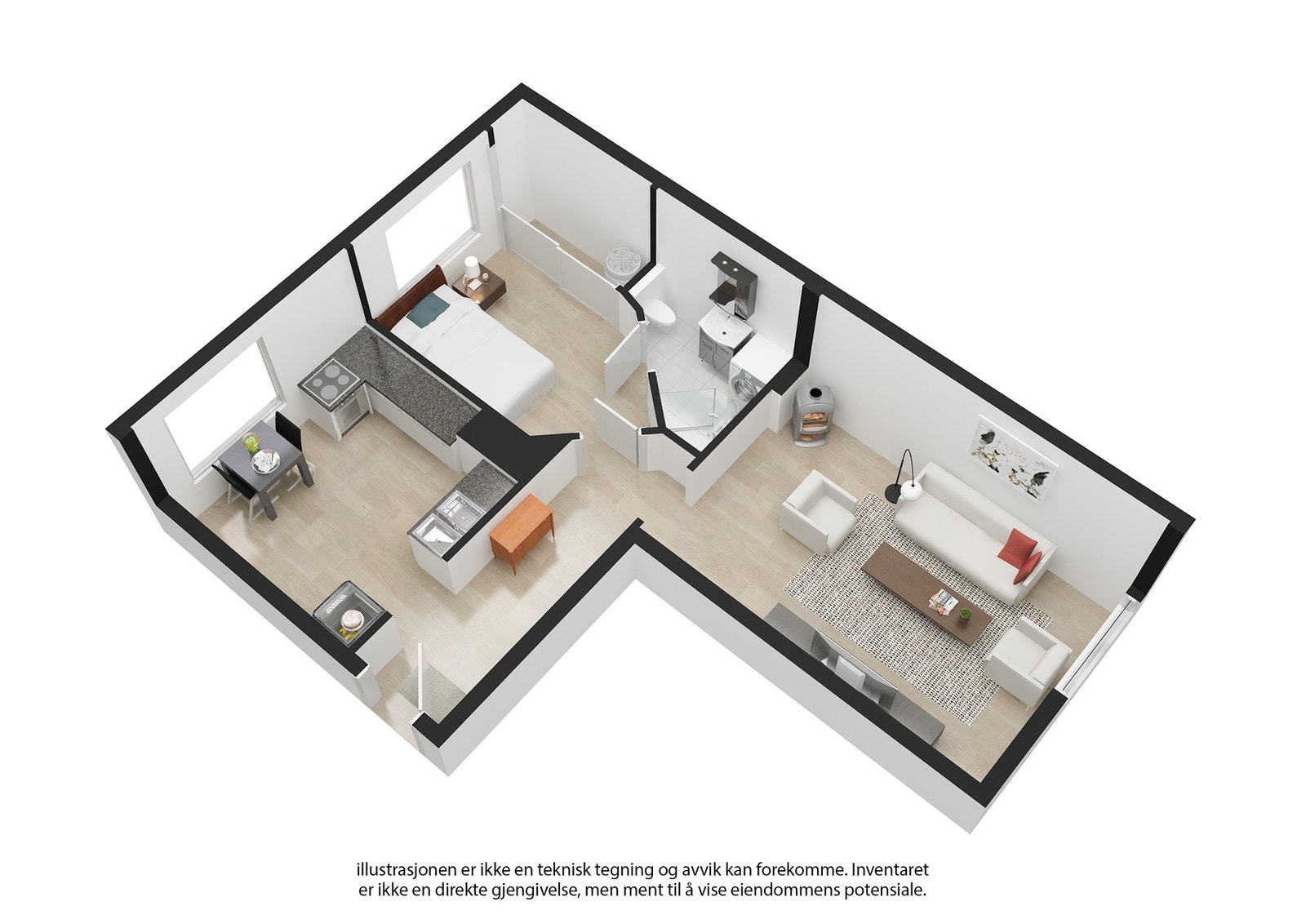 3D plantegning - avvik kan forekomme. Galleribilde