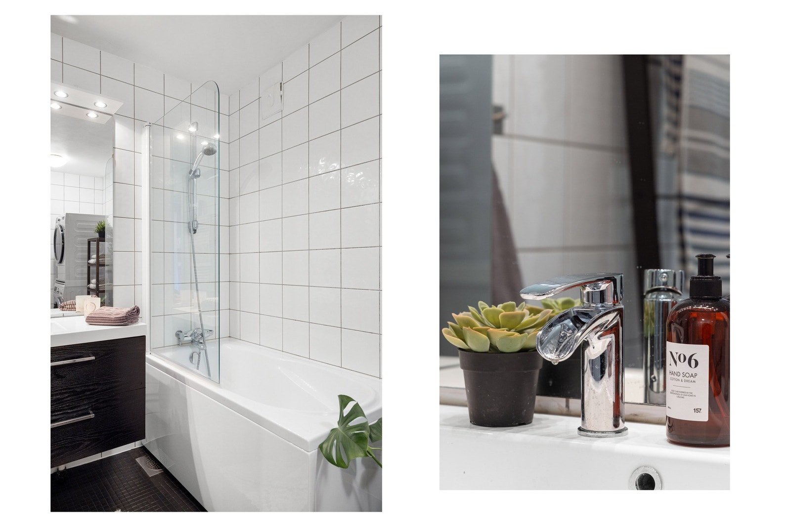 Badet er innredet med en flott servantinnredning, og badekar med dusjvegg. Galleribilde