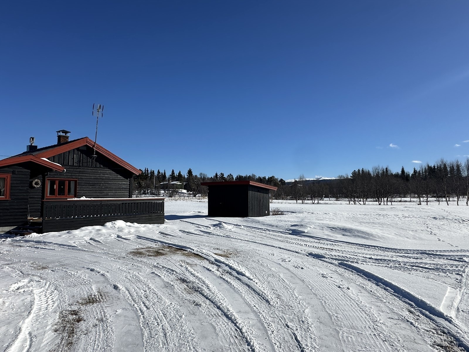 Bebyggelsen består av hytte og uthus Galleribilde
