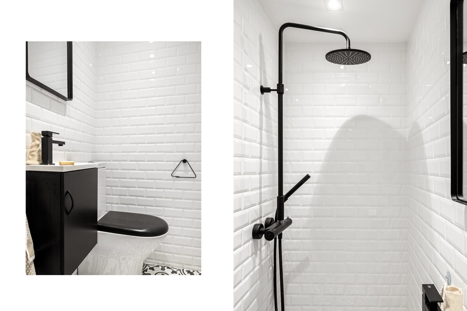 Lekkert, flislagt bad fra 2018 på ca. 2 m² med dokumentasjon. Selgers ord: "Badet i første etasje har vært gull verdt når barna har kommet skitne hjem fra barnehagen, eller når gjester har trengt sitt eget." Galleribilde
