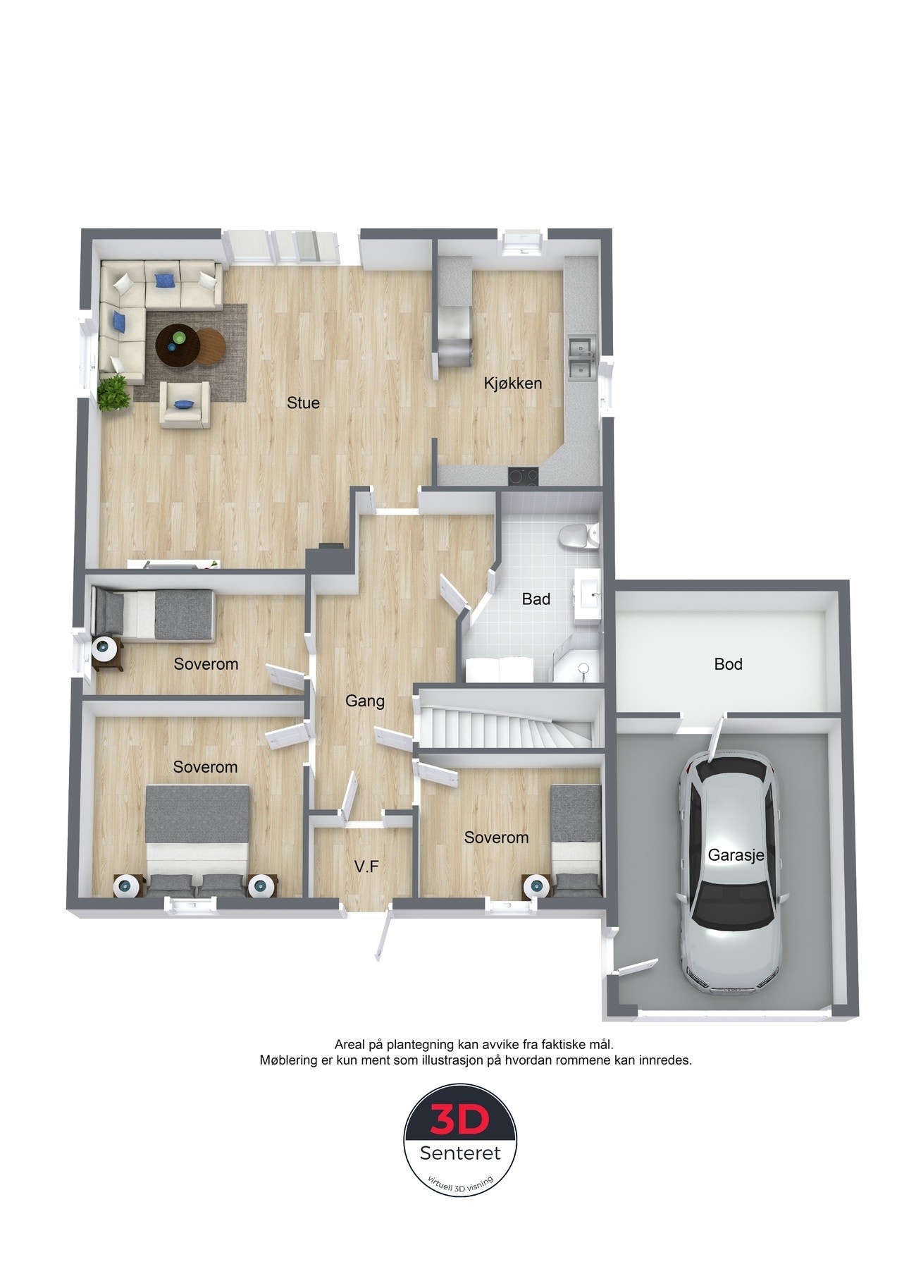 Plantegning 1. etasje - ikke målsatt, kun en illustrasjon. Galleribilde