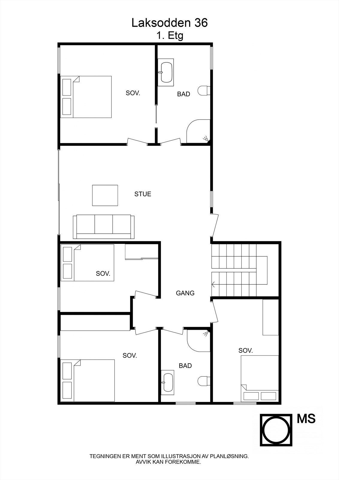 Floorplan letterhead - Laksodden 36 - 1. Etg - 2D Floor Plan Galleribilde