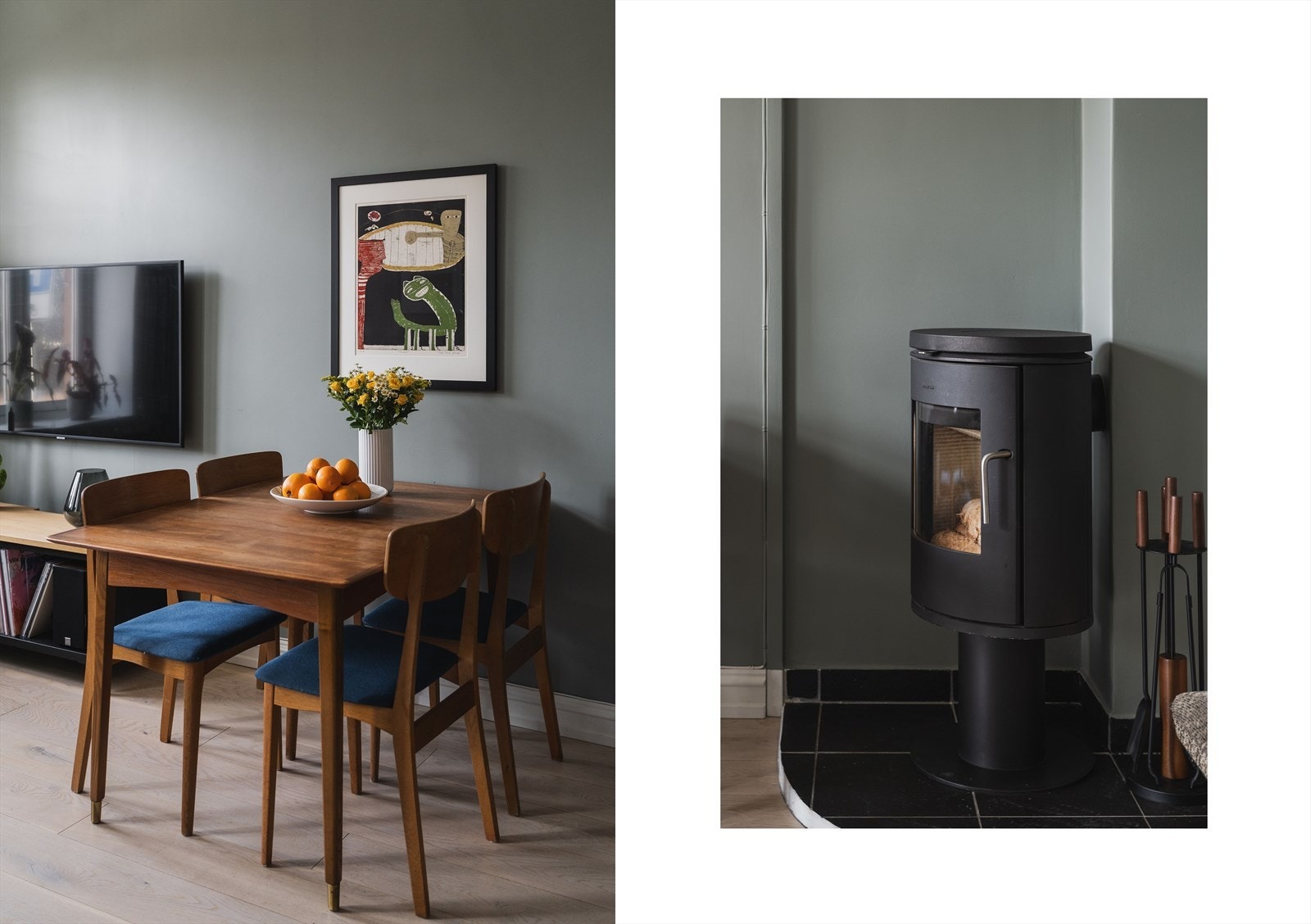 Hyggelig peisovn i stue Galleribilde