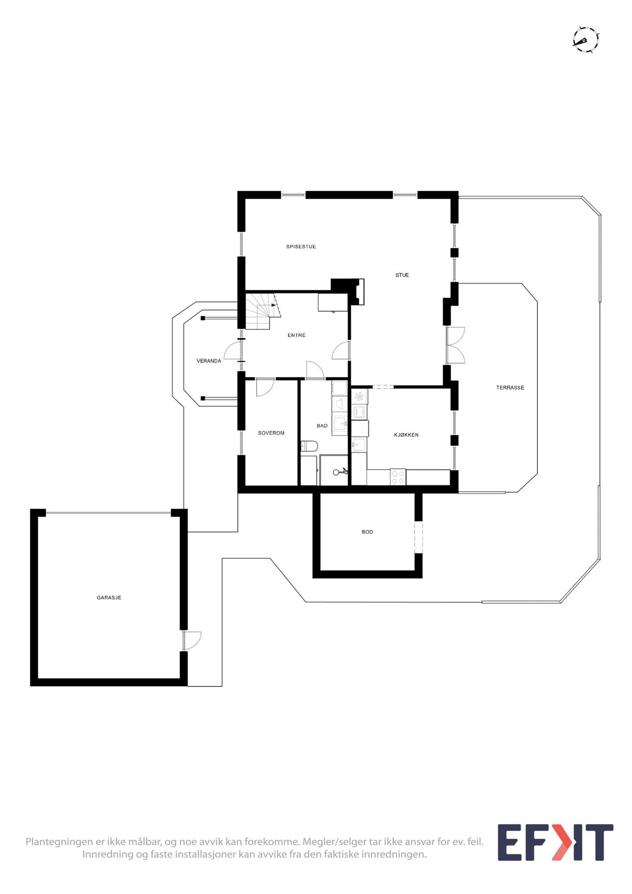 Plantegning som viser boligens 1.etasje. Galleribilde